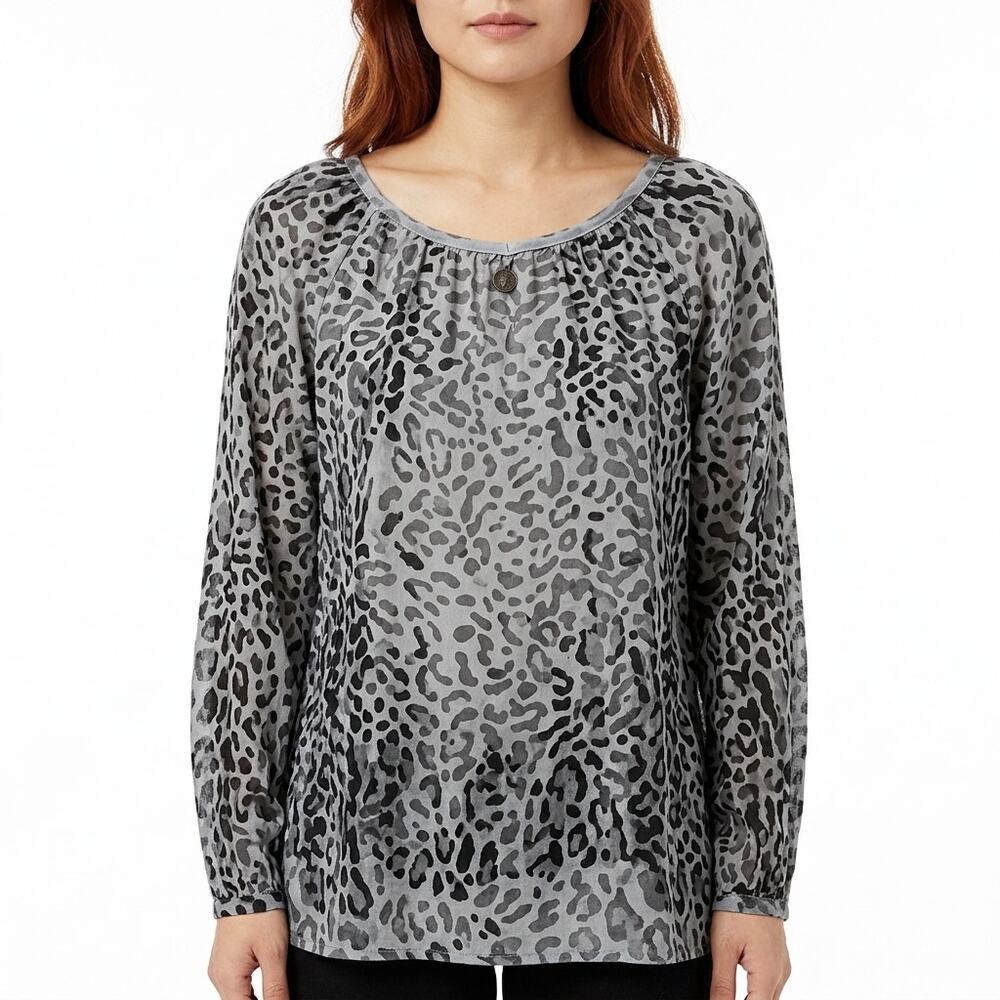 Tempo Paris Gray Graphic Lightweight Top Women Size S